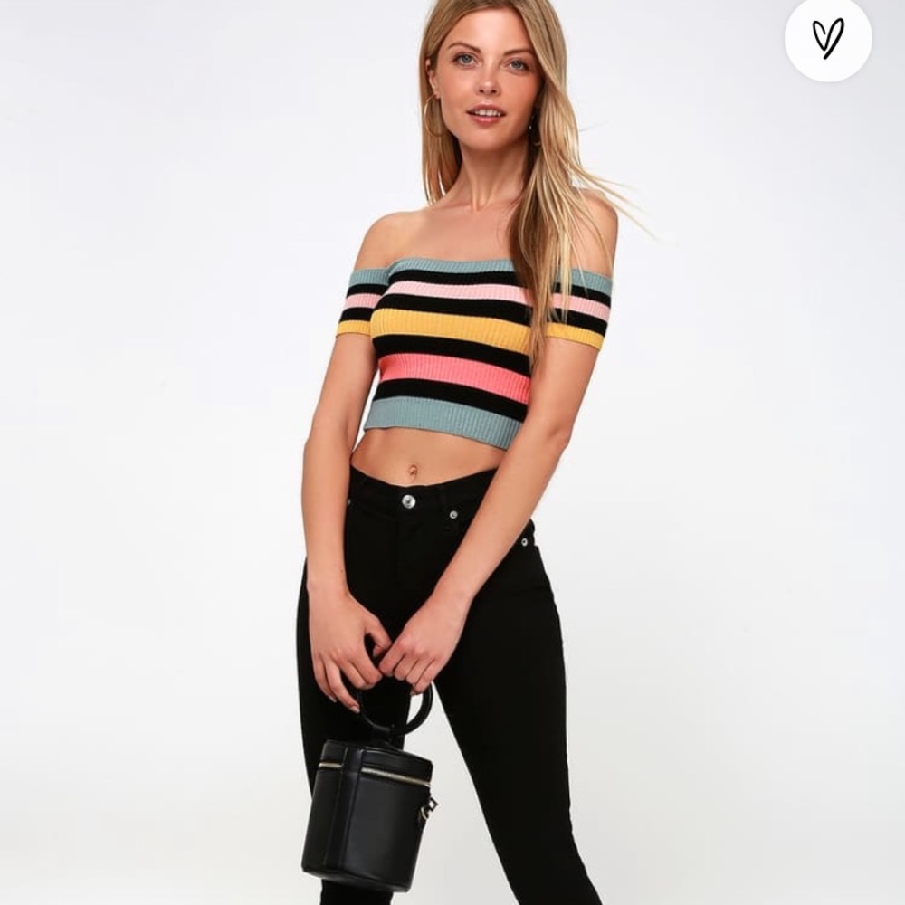 Lulus Stripped Off the Shoulder Top | Size Small
